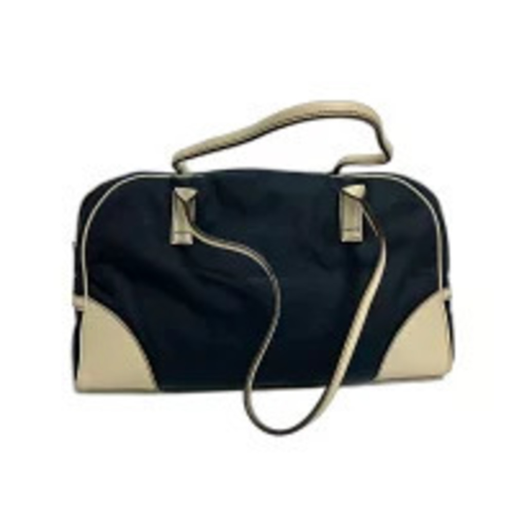 Gucci navy Blue light beige leather Boston Bowler handbag dual shoulder